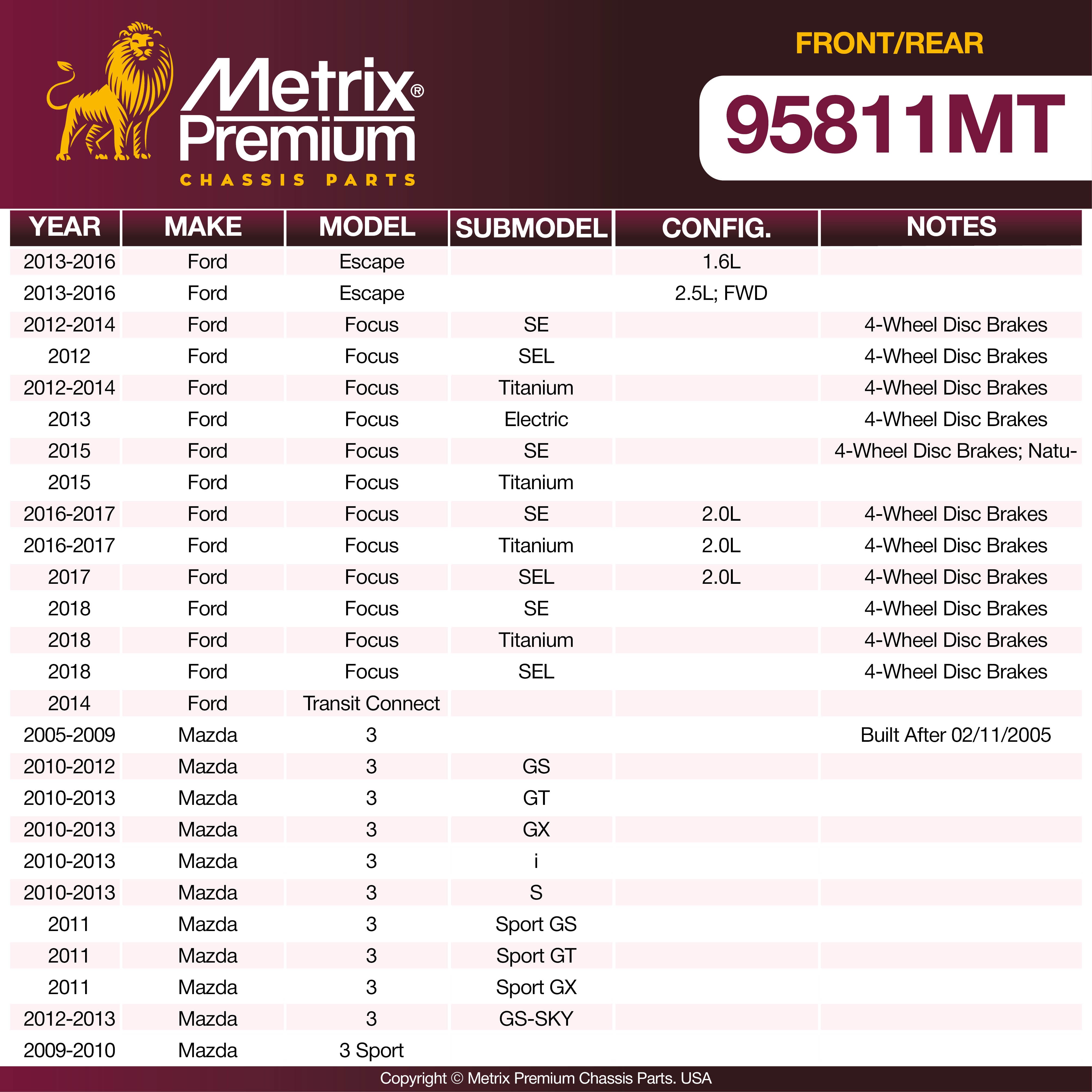 Metrix Premium Front & Rear Brake Pad Kit 95811MT OEM fit spare parts