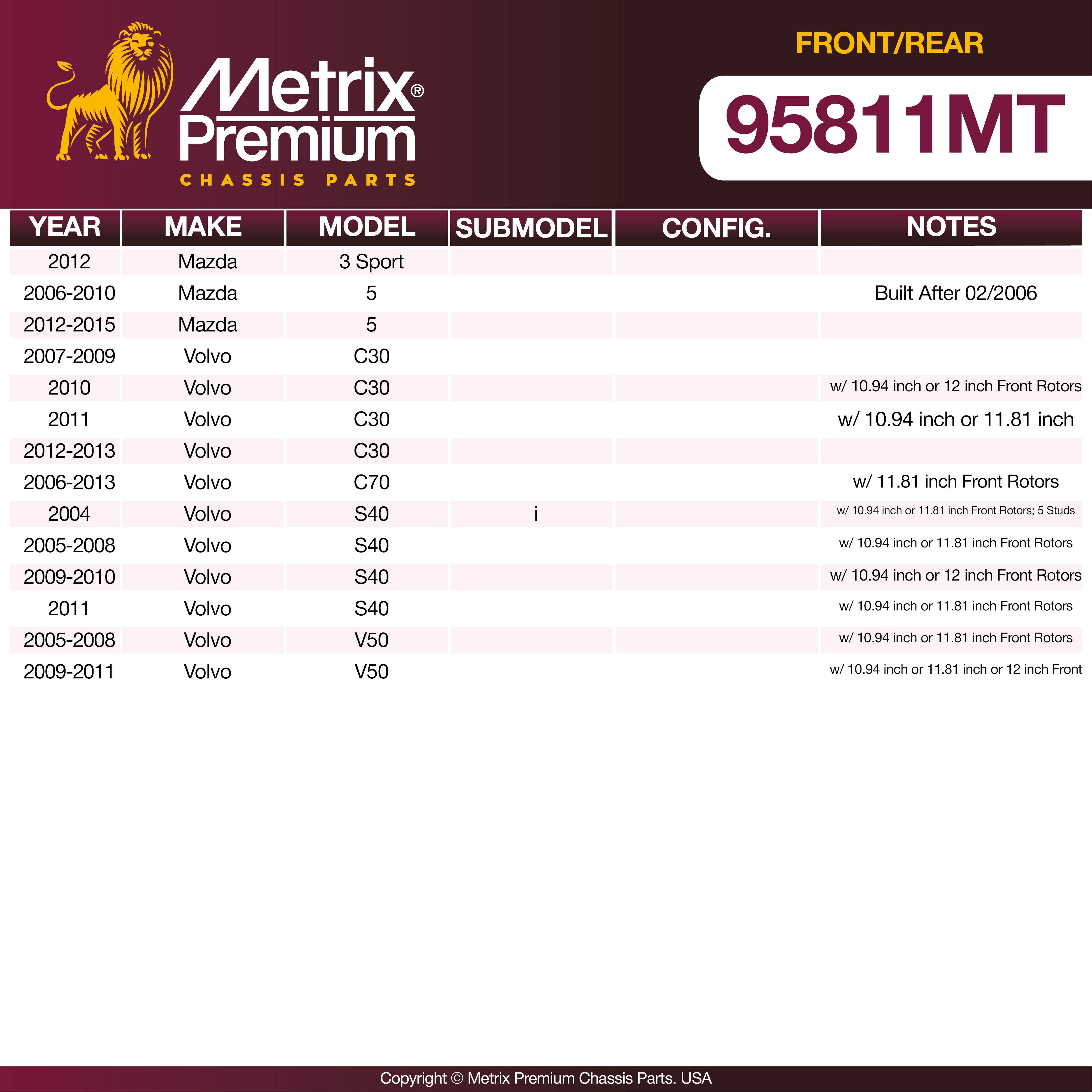Metrix Premium Front & Rear Brake Pad Kit 95811MT aftermarket car parts