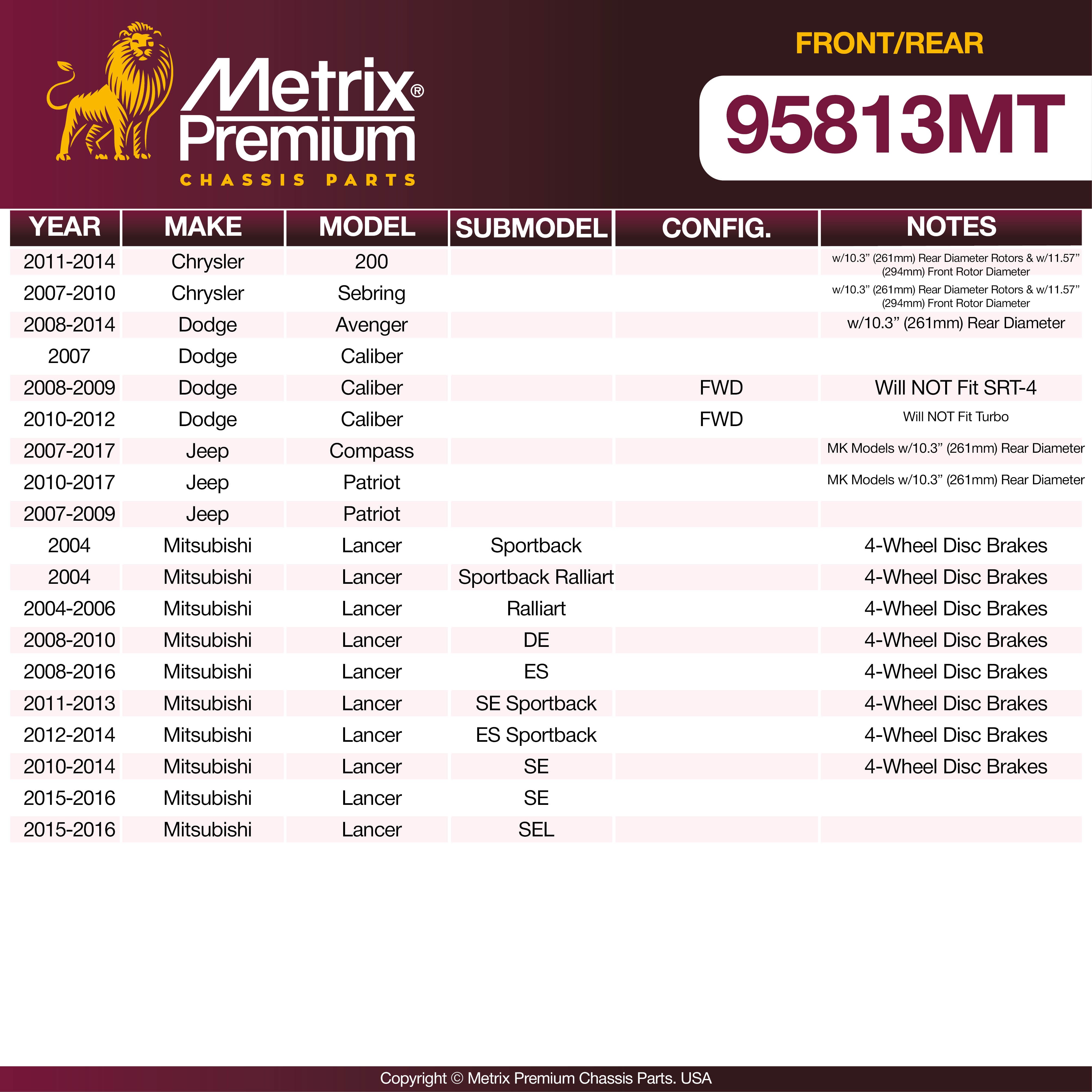 Metrix Premium Front & Rear Brake Pad Kit 95813MT OEM fit spare parts