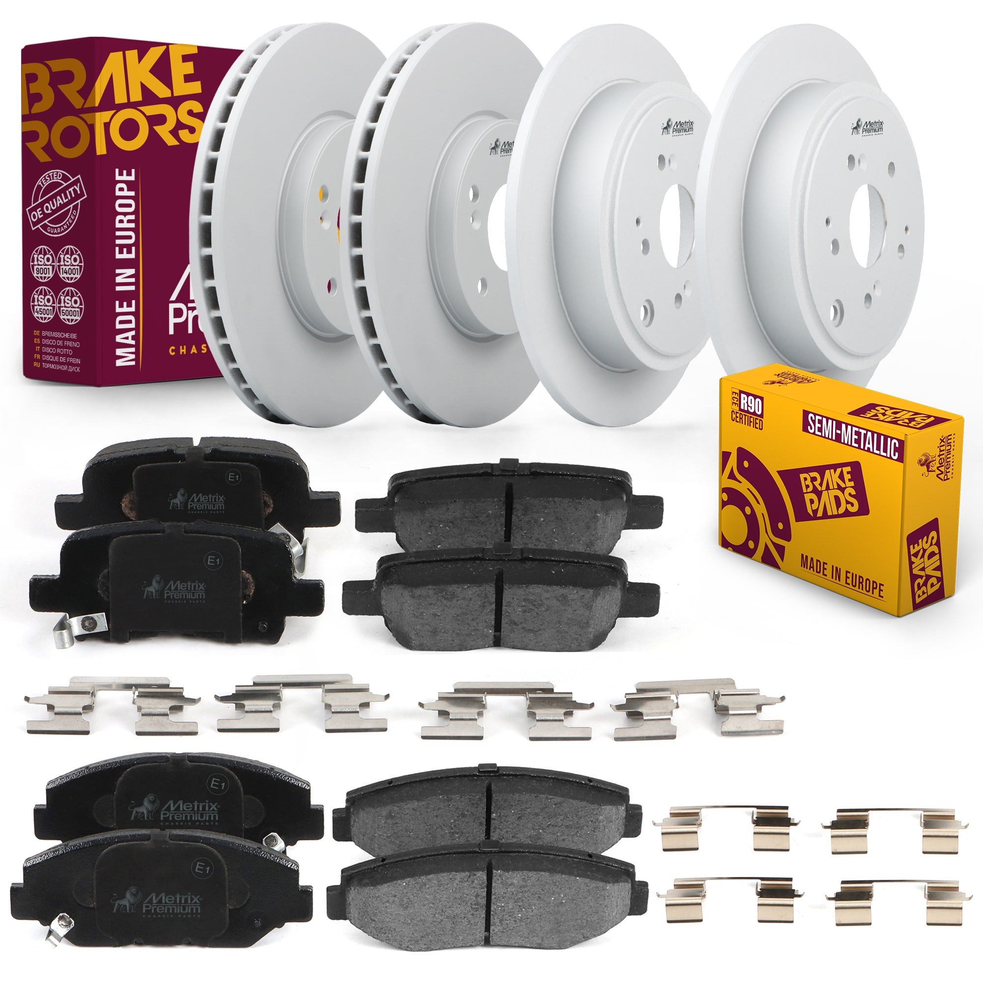 Metrix Premium 6 PC Front & Rear Brake Rotor & Semi-Metallic Disc Brake Pad Kit 95962MT Low Dust