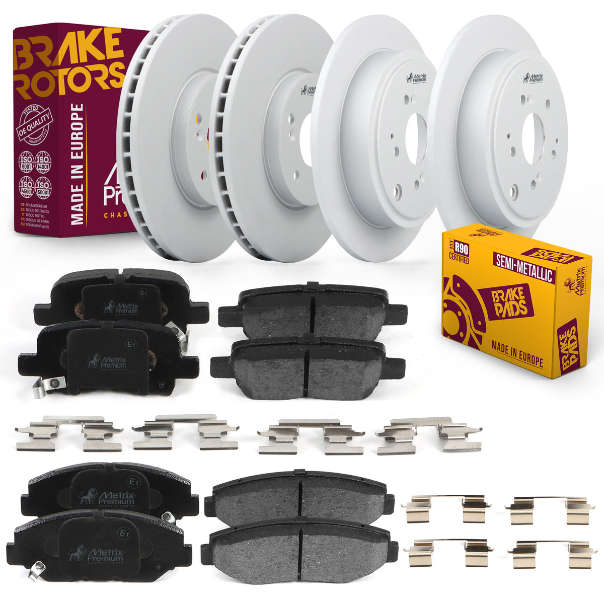 Metrix Premium 6 PC Front & Rear Brake Rotor & Semi-Metallic Disc Brake Pad Kit 95962MT Low Dust