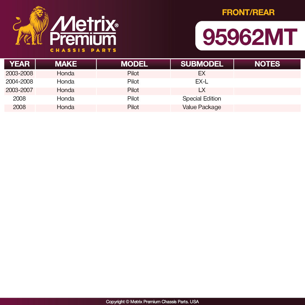 Metrix Premium 6 PC Front & Rear Brake Rotor & Semi-Metallic Disc Brake Pad Kit 95962MT Quieter Braking