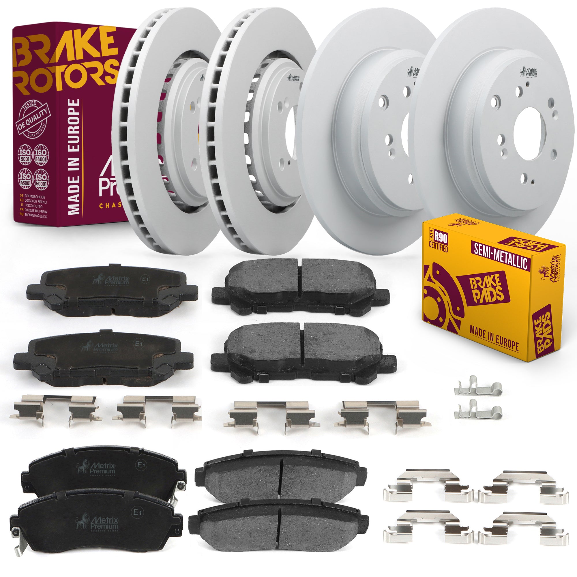 Metrix Premium 6 PC Front & Rear Brake Rotor & Semi-Metallic Disc Brake Pad Kit 95963MT Low Dust