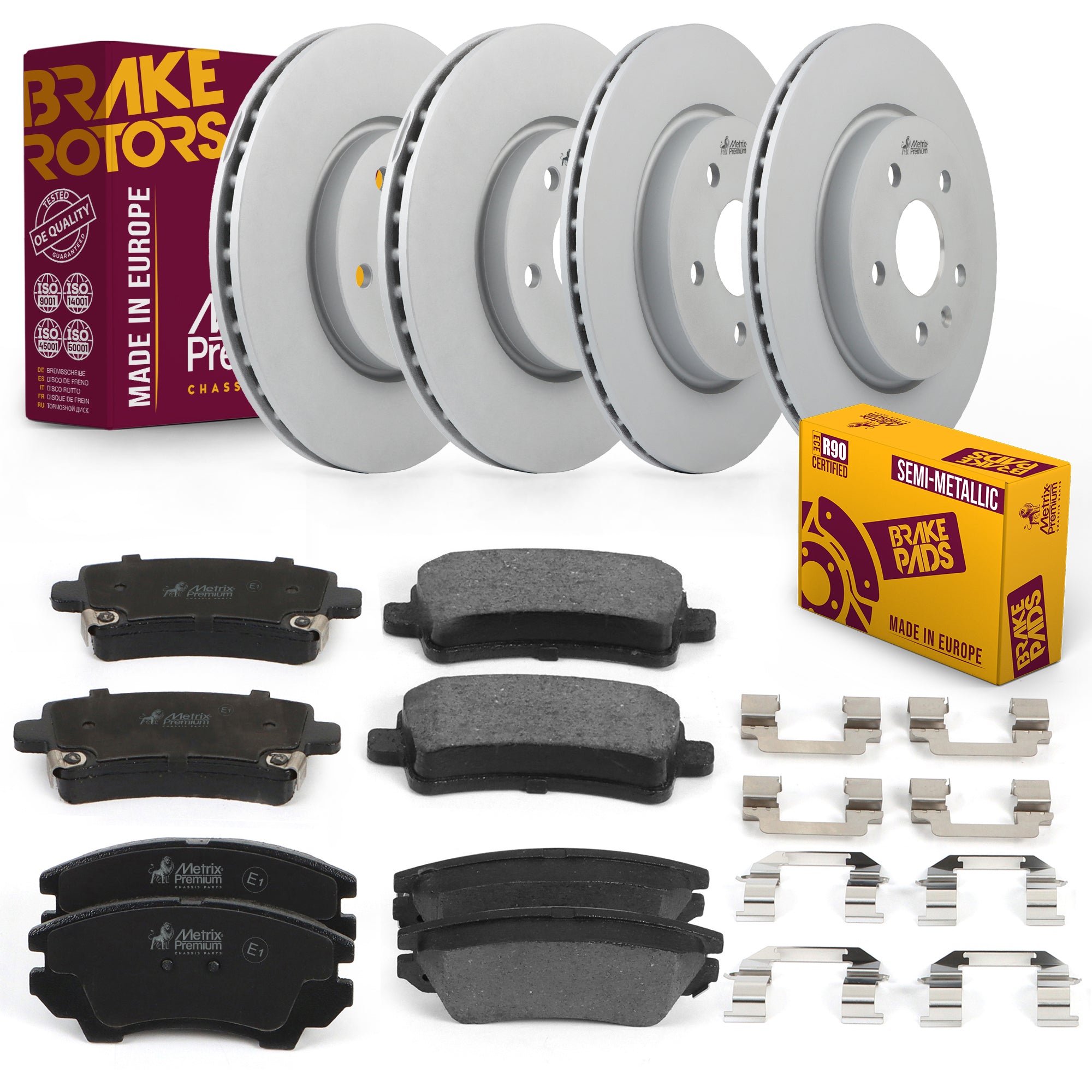 Metrix Premium Chassis Parts - Front & Rear Brake Rotor & Semi-Metallic Disc Brake Pad Kit Fits 2016 Buick LaCrosse, Made in Europe