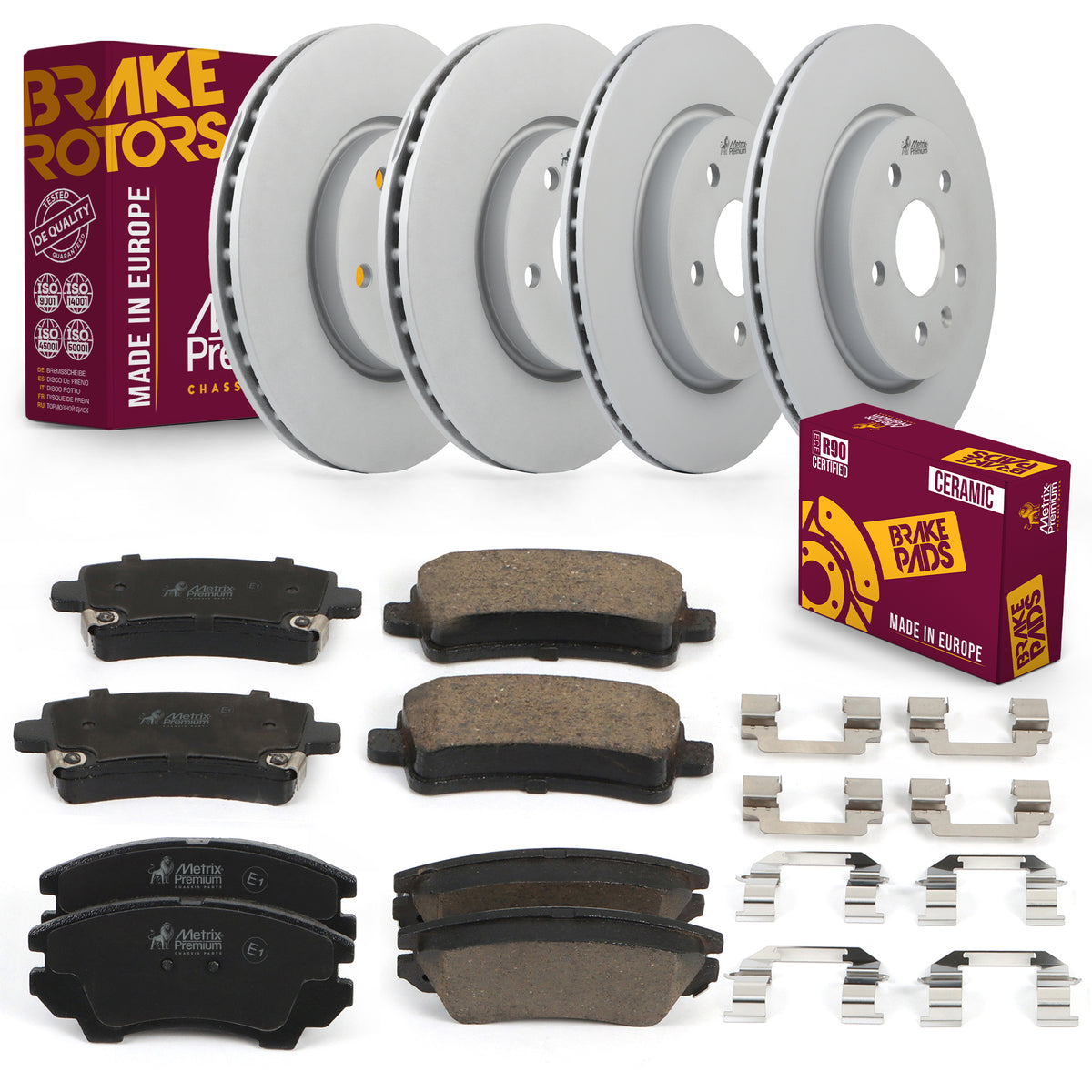 Metrix Premium Chassis Parts - Front & Rear Brake Rotor & Ceramic Disc Brake Pad Kit Fits 2016 Buick LaCrosse, Made in Europe