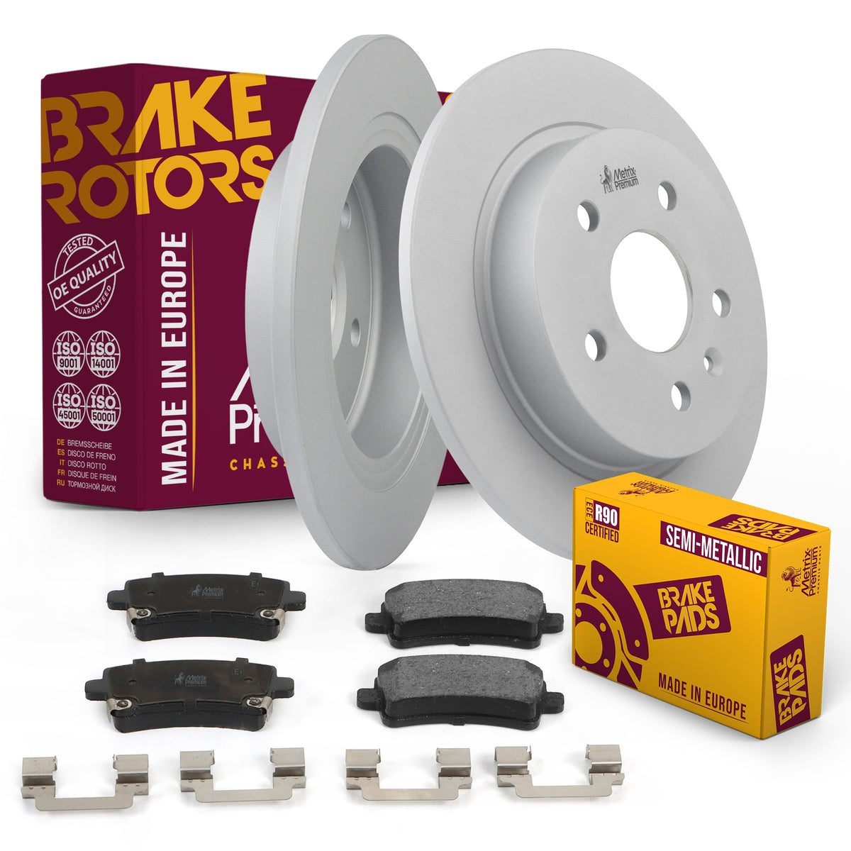 Metrix Premium Chassis Parts - Rear Semi-Metallic Disc Brake Pad Set & Solid Brake Rotor Kit Fits 2012-2016 Buick LaCrosse, 2013 Buick Regal, 2015 Regal, 2013-2015 Chevrolet Malibu, 2014-2020 Impala