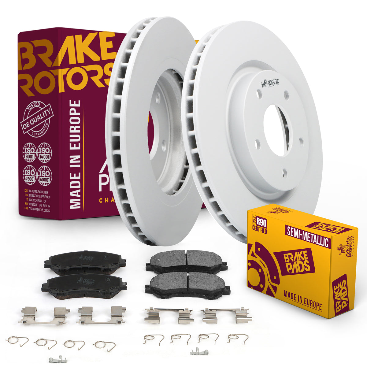 Metrix Premium Chassis Parts - Front Semi-Metallic Disc Brake Pad Set & Vented Brake Rotor Kit Fits 2014-2020 Nissan Rogue, 2017-2022 Nissan Rogue Sport, Made in Europe