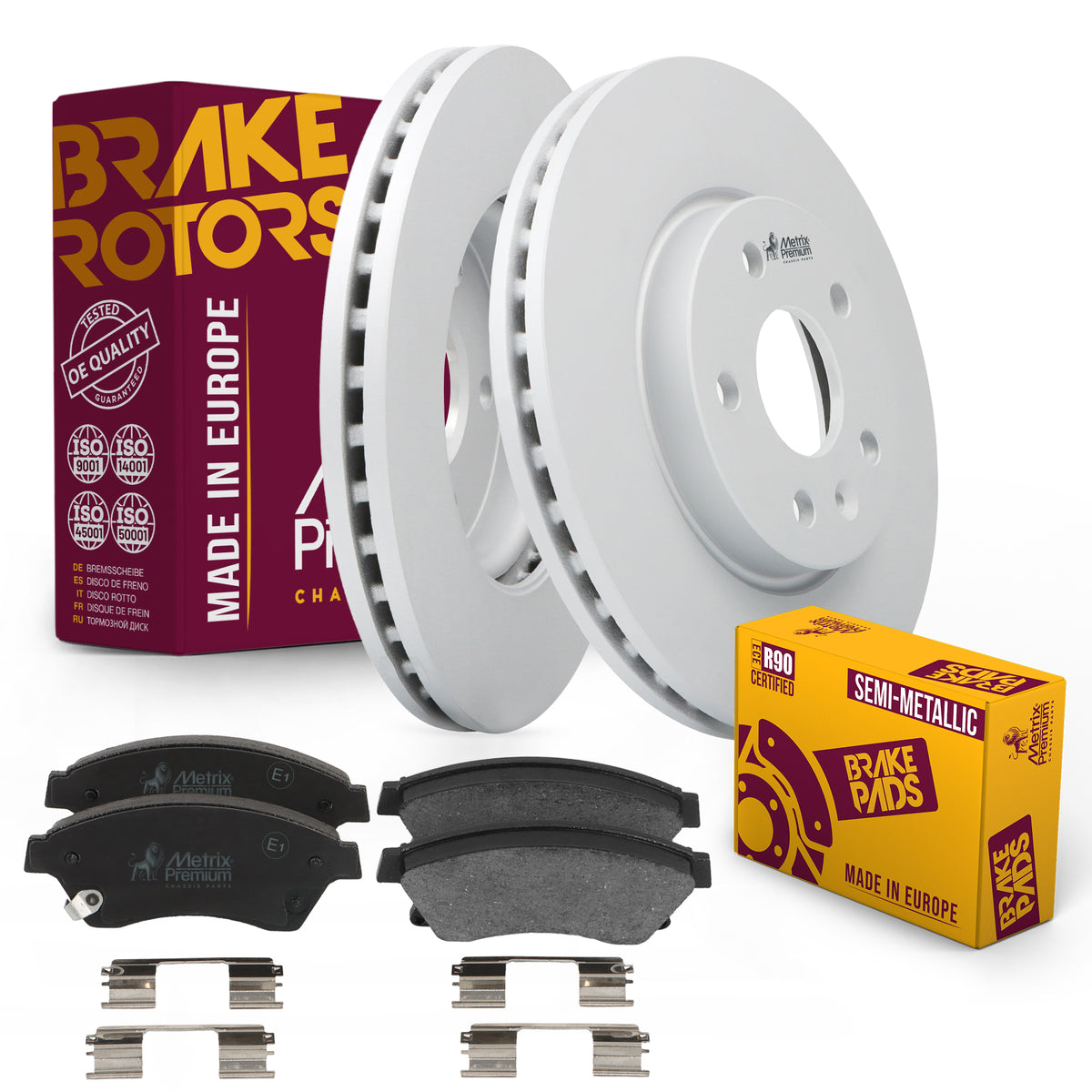 Metrix Premium Chassis Parts - Front Semi-Metallic Disc Brake Pad Set & Vented Brake Rotor Kit Fits 2011-2015 Chevrolet Cruze, 2016 Chevrolet Cruze Limited, 2012-2017 Sonic, Made in Europe