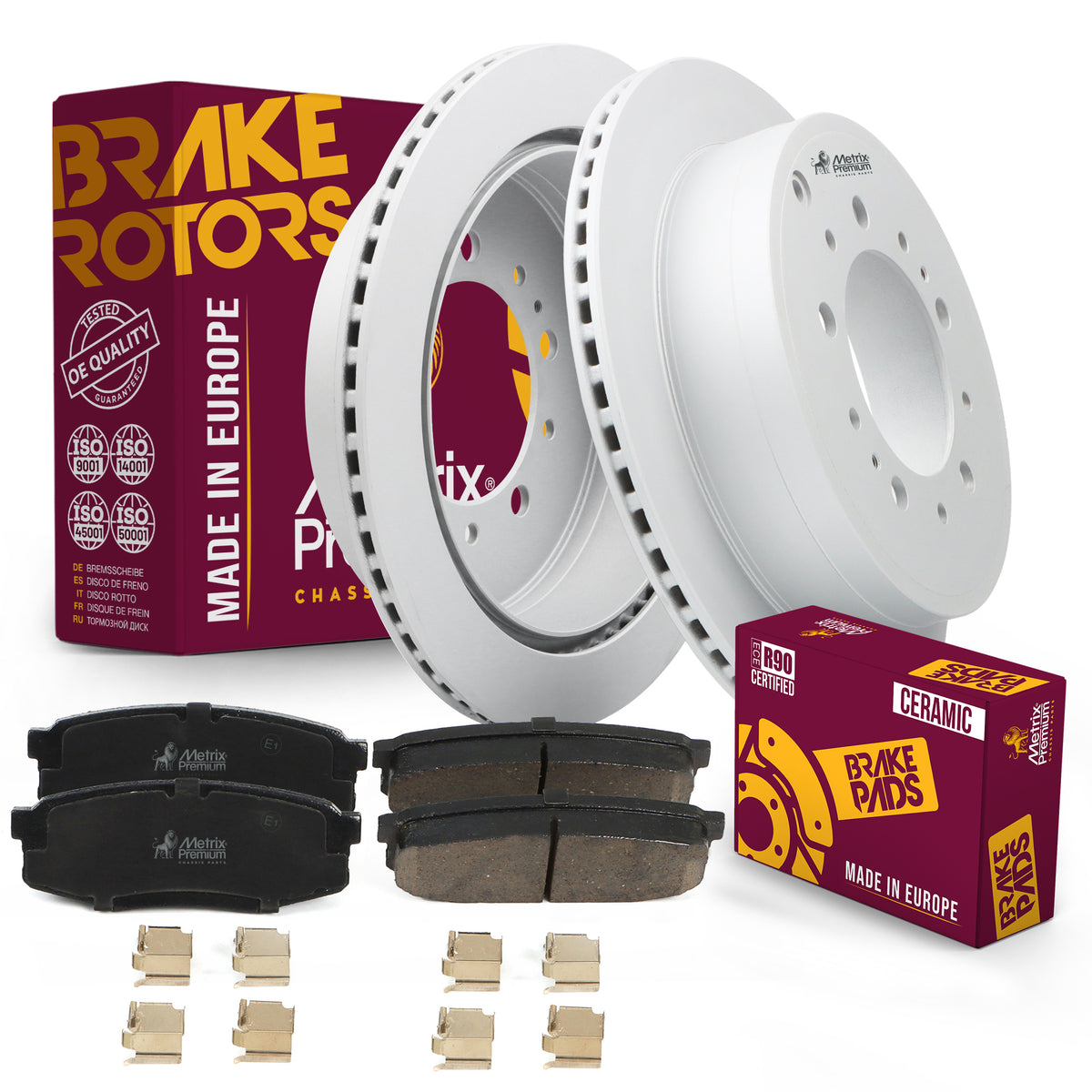 Metrix Premium Chassis Parts - Rear Ceramic Disc Brake Pad Set & Vented Brake Rotor Kit Fits 2008-2011 Lexus LX570, 2013-2021 Lexus LX570, 2008-2021 Land Cruiser, 2008-2022 Sequoia, 2007-2021 Tundra
