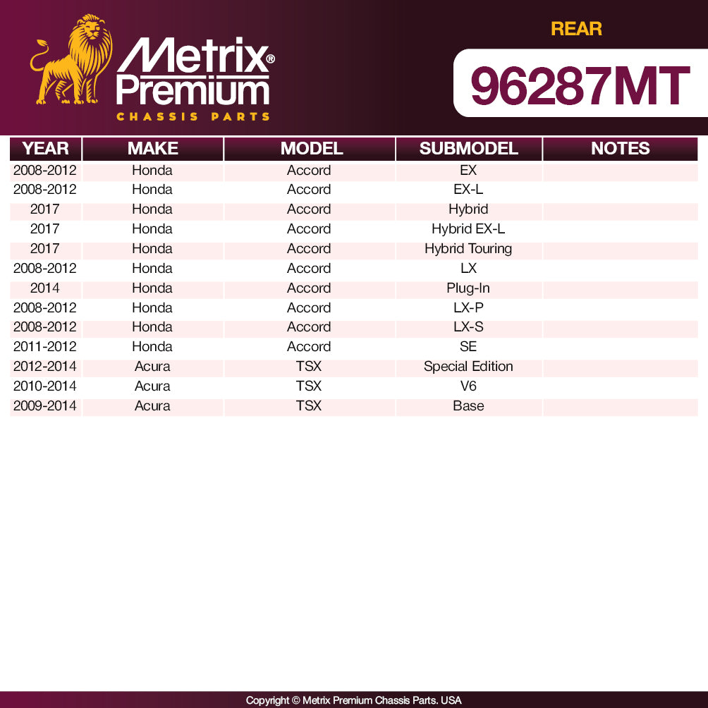 Metrix Premium 3 PC Rear Ceramic Disc Brake Pad Set & Solid Brake Rotor Kit 96287MT Fitment2