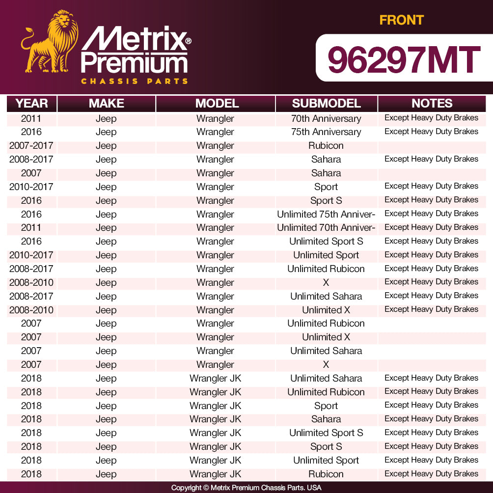 Metrix Premium 3 PC Front Ceramic Disc Brake Pad Set & Vented Brake Rotor Kit 96297MT Fitment2