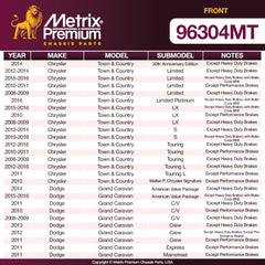 Metrix Premium 3 PC Front Ceramic Disc Brake Pad Set & Vented Brake Rotor Kit 96304MT Fitment2