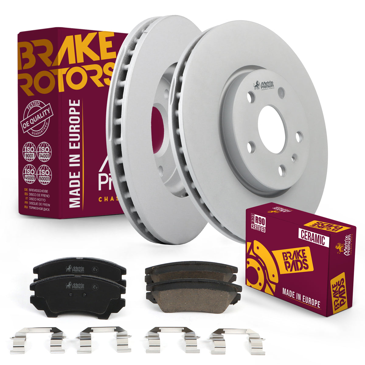 Metrix Premium Chassis Parts - Front Ceramic Disc Brake Pad Set & Vented Brake Rotor Kit Fits 2016 Buick LaCrosse, 2010-2015 Chevrolet Camaro, Made in Europe
