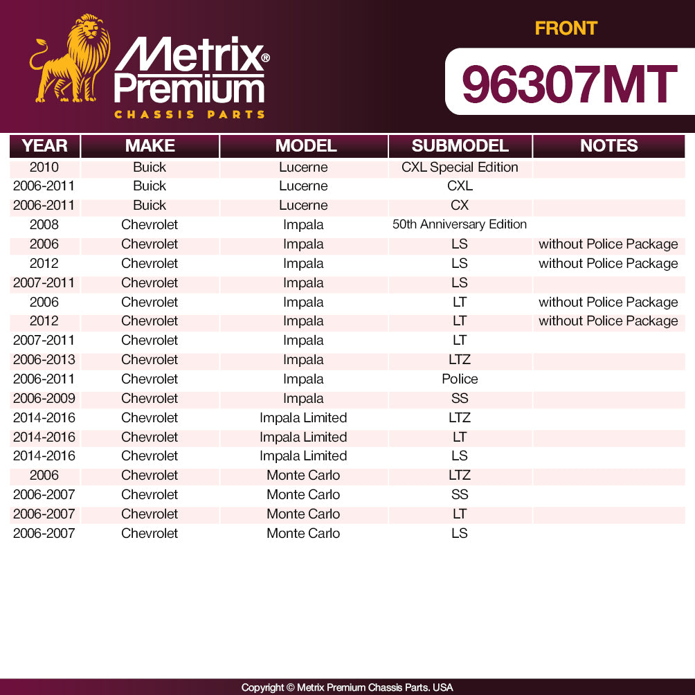 Metrix Premium 3 PC Front Ceramic Disc Brake Pad Set & Vented Brake Rotor Kit 96307MT Fitment2
