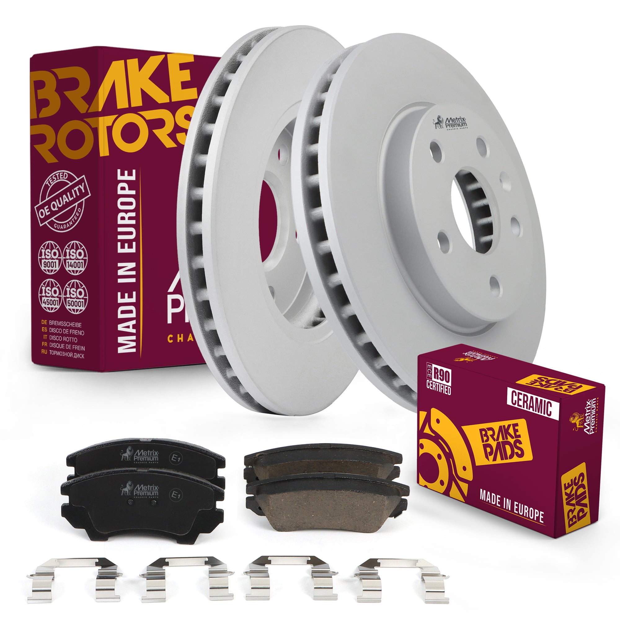 Metrix Premium Chassis Parts - Front Ceramic Disc Brake Pad Set & Vented Brake Rotor Kit Fits 2016 Buick LaCrosse, Made in Europe