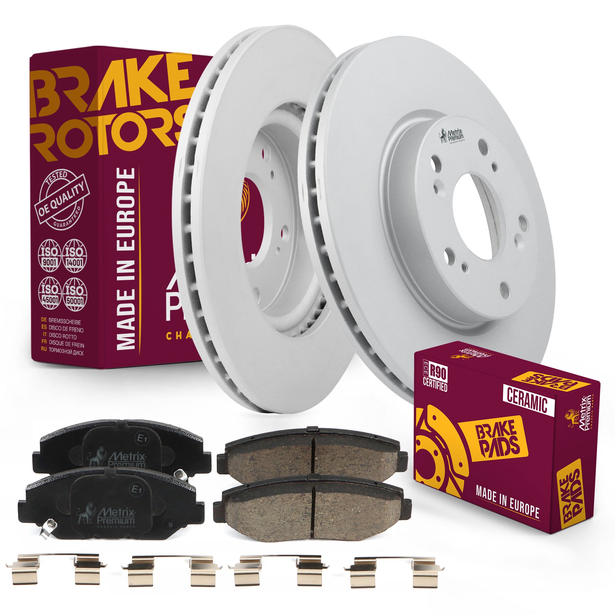 Metrix Premium Chassis Parts - Front Ceramic Disc Brake Pad Set & Vented Brake Rotor Kit Fits 2013 Acura ILX, 2015 Honda Civic, Made in Europe