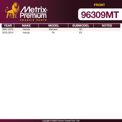 Metrix Premium 3 PC Front Ceramic Disc Brake Pad Set & Vented Brake Rotor Kit 96309MT Low Dust Technology Clean Wheels
