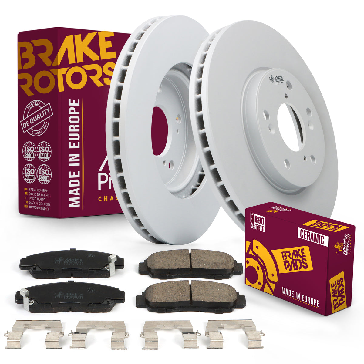 Metrix Premium 3 PC Front Ceramic Disc Brake Pad Set & Vented Brake Rotor Kit 96310MT Low Dust