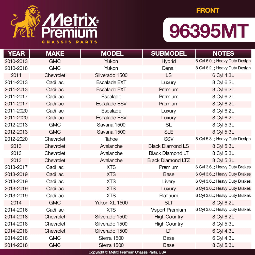 Metrix Premium Chassis Parts - 12.99 inch (330mm) 2 PC Front Coated Vented Disc Brake Rotor Fits Cadillac XTS, Escalade,