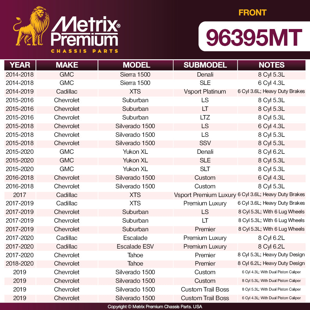 Metrix Premium Chassis Parts - 12.99 inch (330mm) 2 PC Front Coated Vented Disc Brake Rotor Fits Cadillac XTS, Escalade, Chevrolet Express 1500, Tahoe, Silverado 1500, Suburban GMC Savana/Sierra 1500