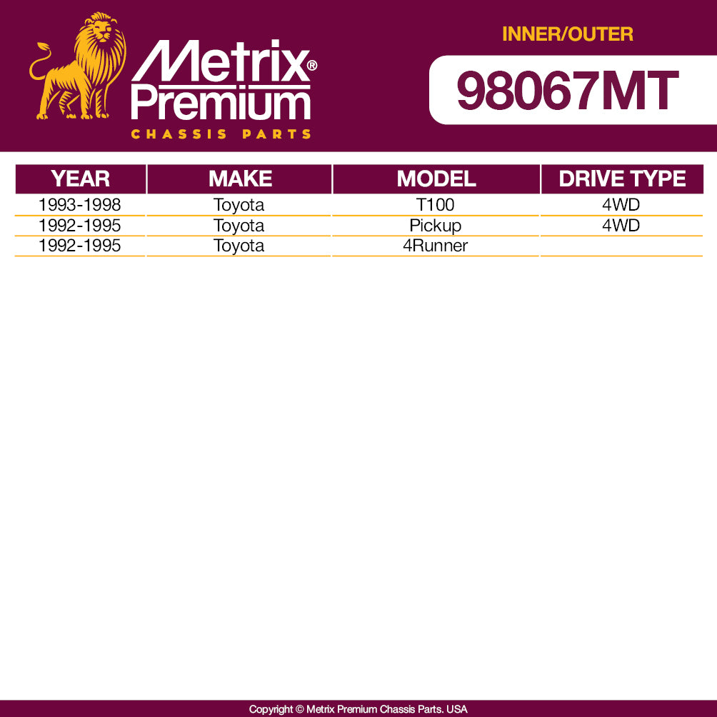 Metrix Premium 4 PC Inner Tie Rod End and Outer Tie Rod End Kit 98067MT OEM fit auto parts fitment compability