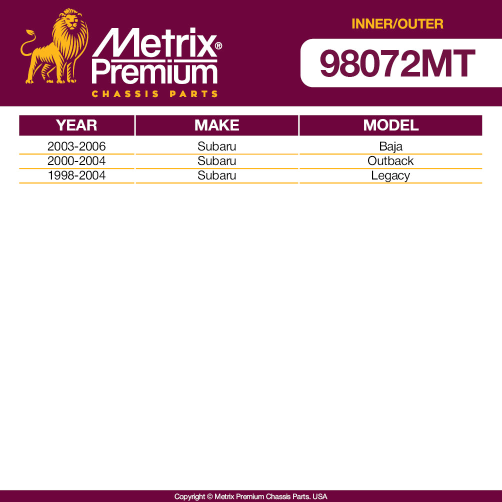 Metrix Premium 4 PC Inner Tie Rod End and Outer Tie Rod End Kit 98072MT OEM fit auto parts fitment compability