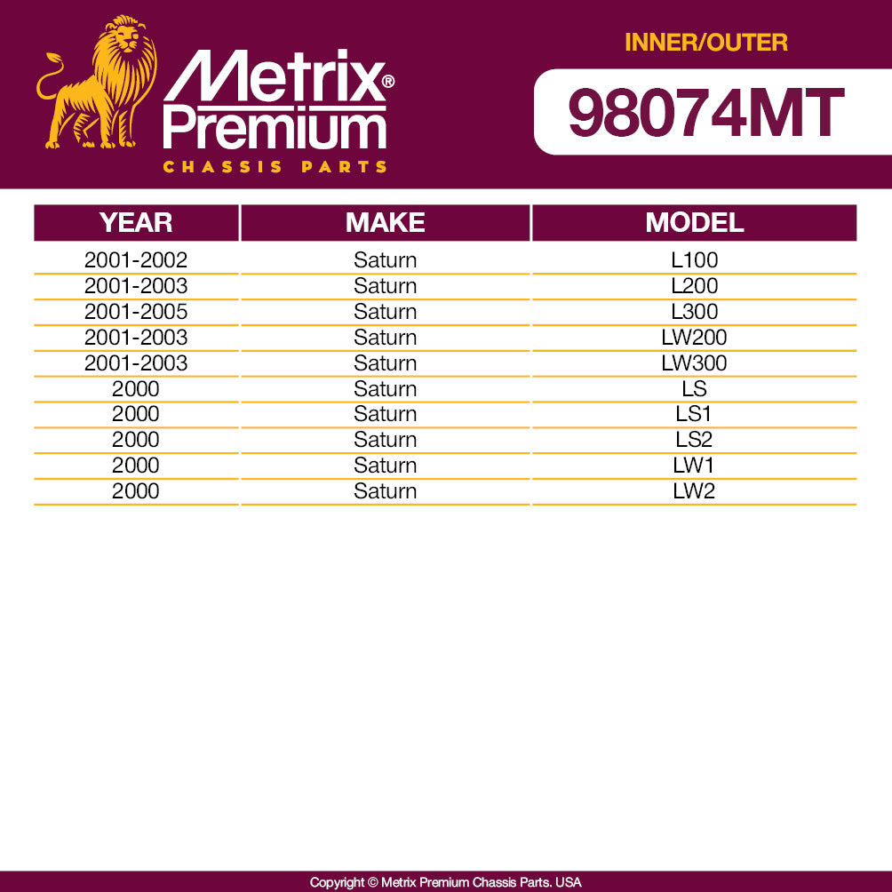 Metrix Premium 4 PC Inner Tie Rod End and Outer Tie Rod End Kit 98074MT OEM fit auto parts fitment compability