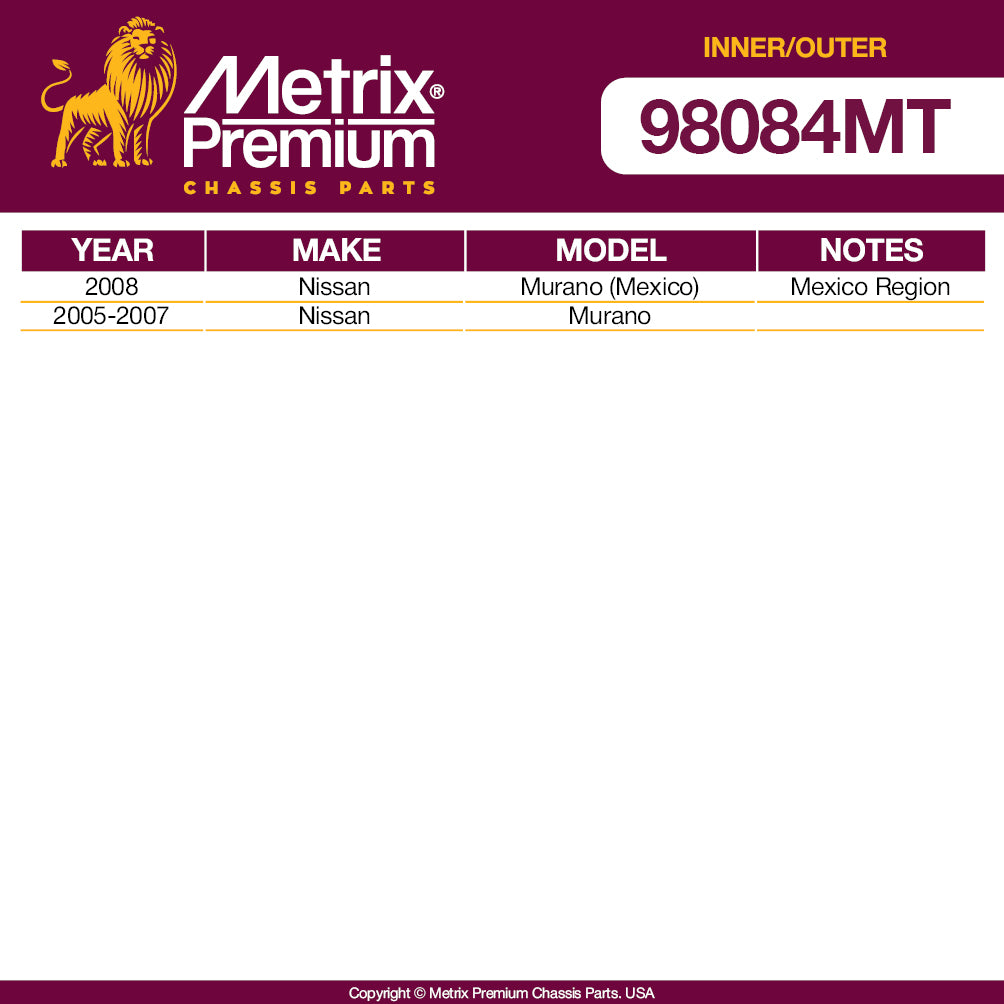 Metrix Premium 4 PC Inner Tie Rod End and Outer Tie Rod End Kit 98084MT OEM fit auto parts fitment compability
