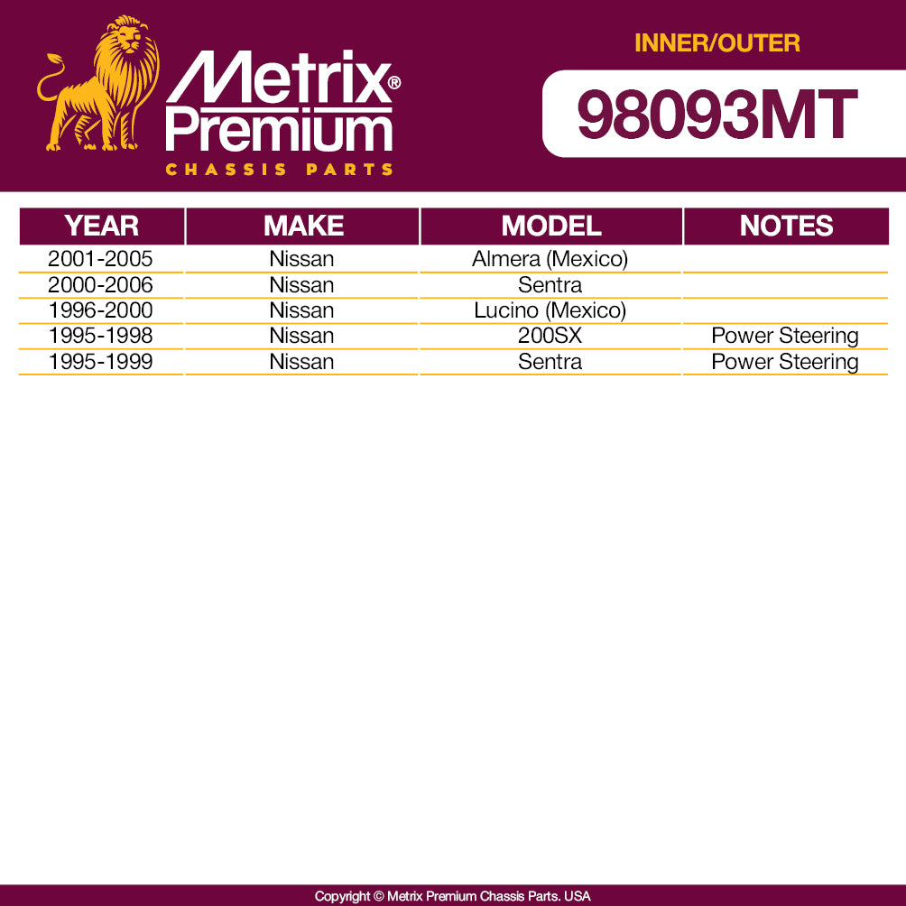 Metrix Premium 4 PC Inner Tie Rod End and Outer Tie Rod End Kit 98093MT OEM fit auto parts fitment compability