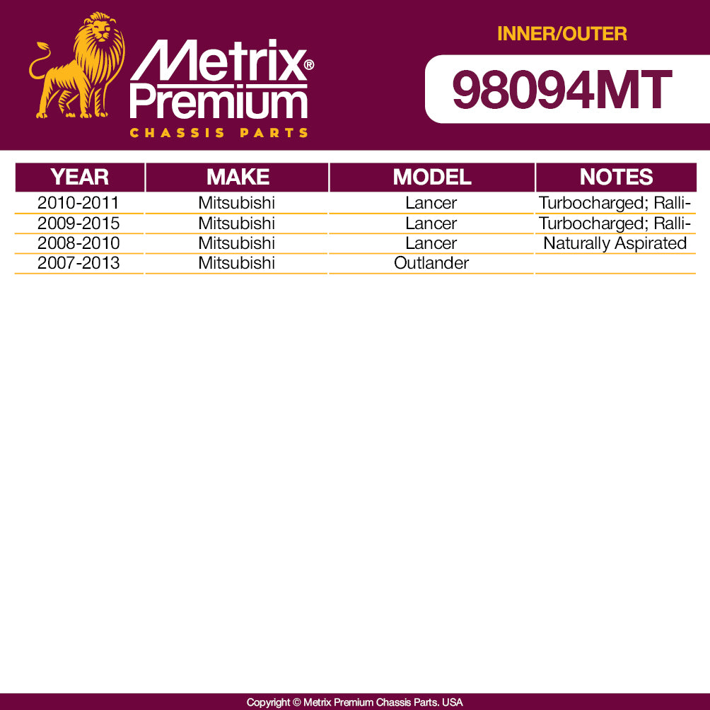 Metrix Premium 4 PC Inner Tie Rod End and Outer Tie Rod End Kit 98094MT OEM fit auto parts fitment compability