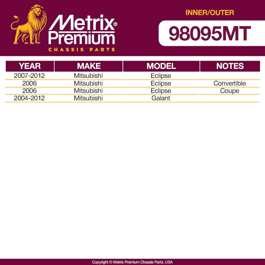 Metrix Premium 4 PC Inner Tie Rod End and Outer Tie Rod End Kit 98095MT OEM fit auto parts fitment compability