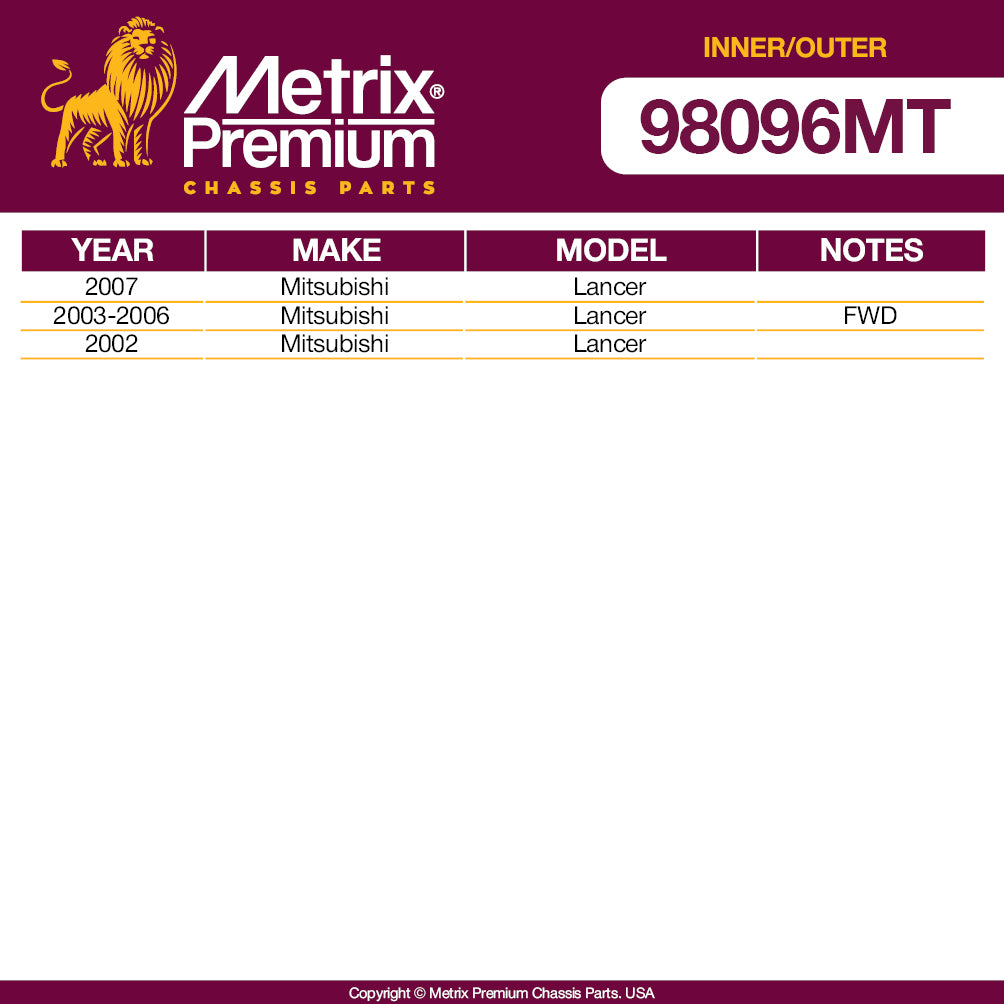 Metrix Premium 4 PC Inner Tie Rod End and Outer Tie Rod End Kit 98096MT OEM fit auto parts fitment compability