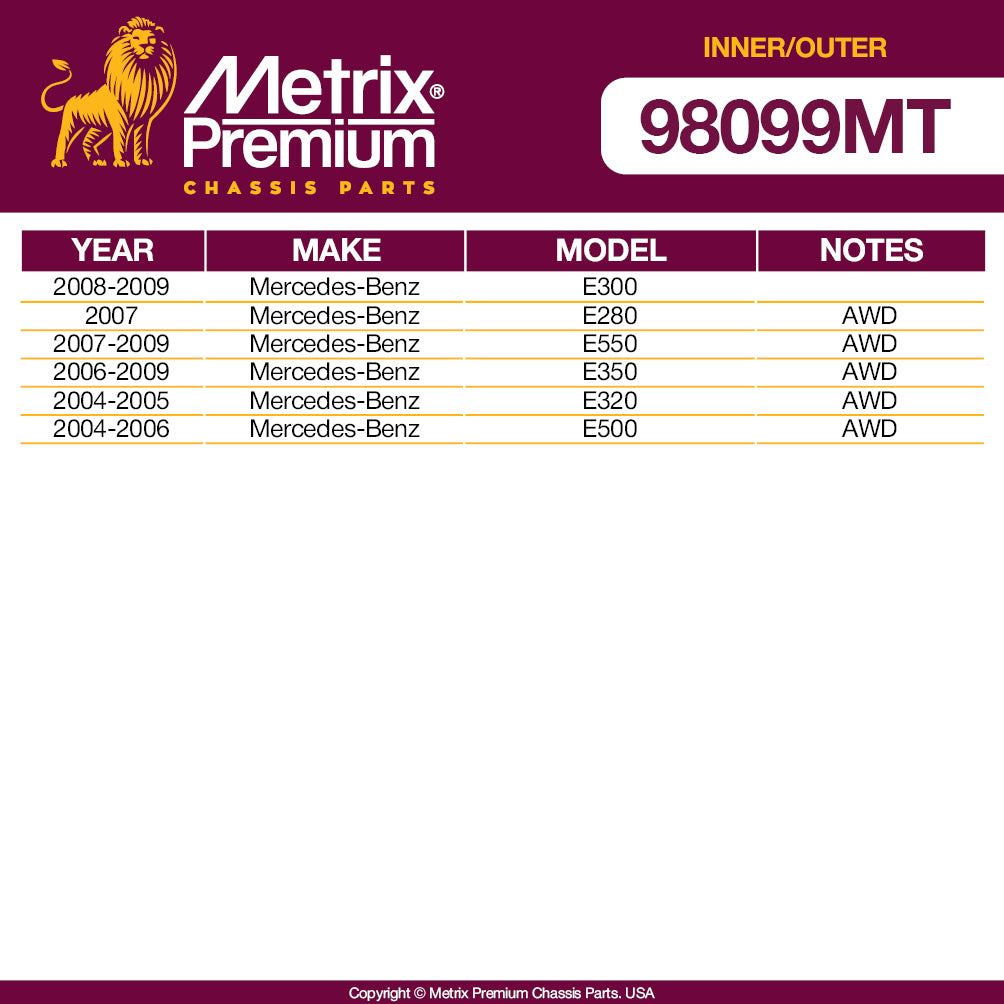 Metrix Premium 4 PC Inner Tie Rod End and Outer Tie Rod End Kit 98099MT OEM fit auto parts fitment compability