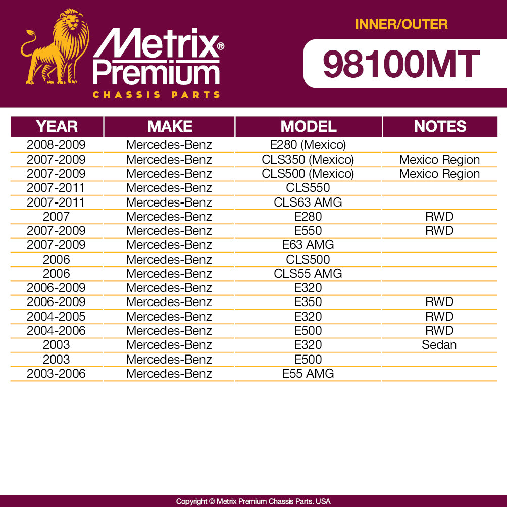 Metrix Premium 4 PC Inner Tie Rod End and Outer Tie Rod End Kit 98100MT OEM fit auto parts fitment compability