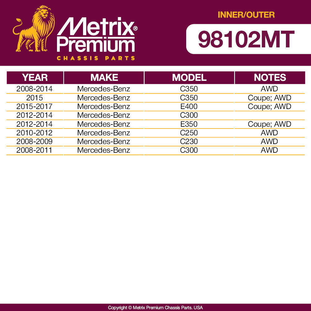 Metrix Premium 4 PC Inner Tie Rod End and Outer Tie Rod End Kit 98102MT OEM fit auto parts fitment compability