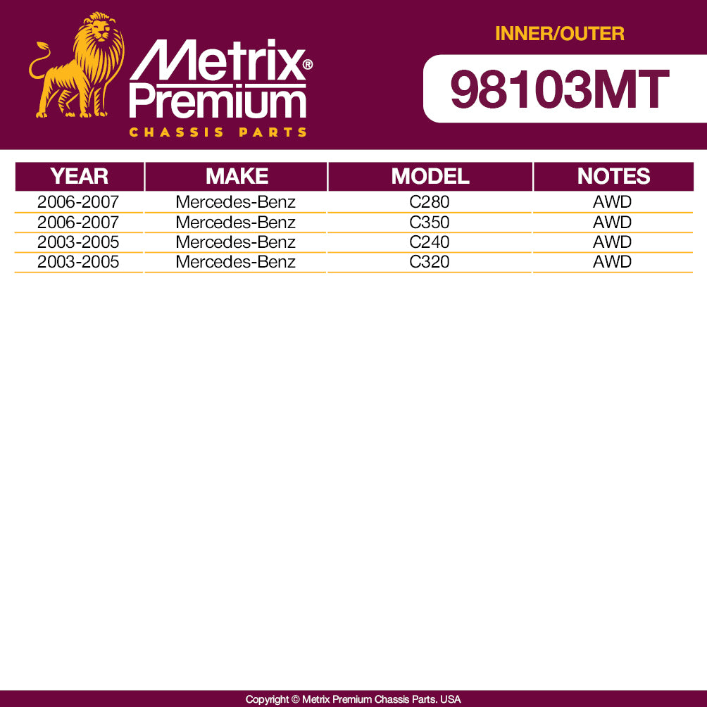 Metrix Premium 4 PC Inner Tie Rod End and Outer Tie Rod End Kit 98103MT OEM fit auto parts fitment compability