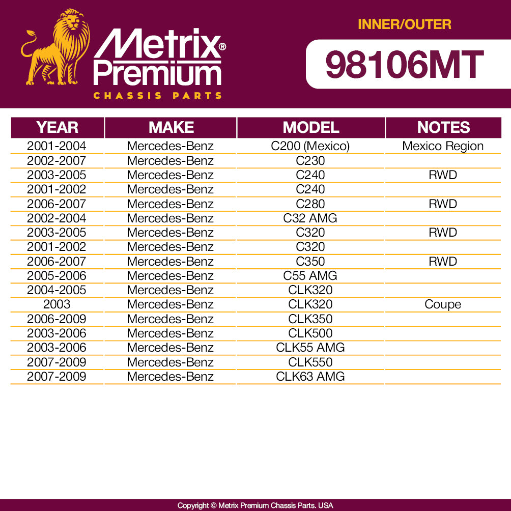 Metrix Premium 4 PC Inner Tie Rod End and Outer Tie Rod End Kit 98106MT OEM fit auto parts fitment compability
