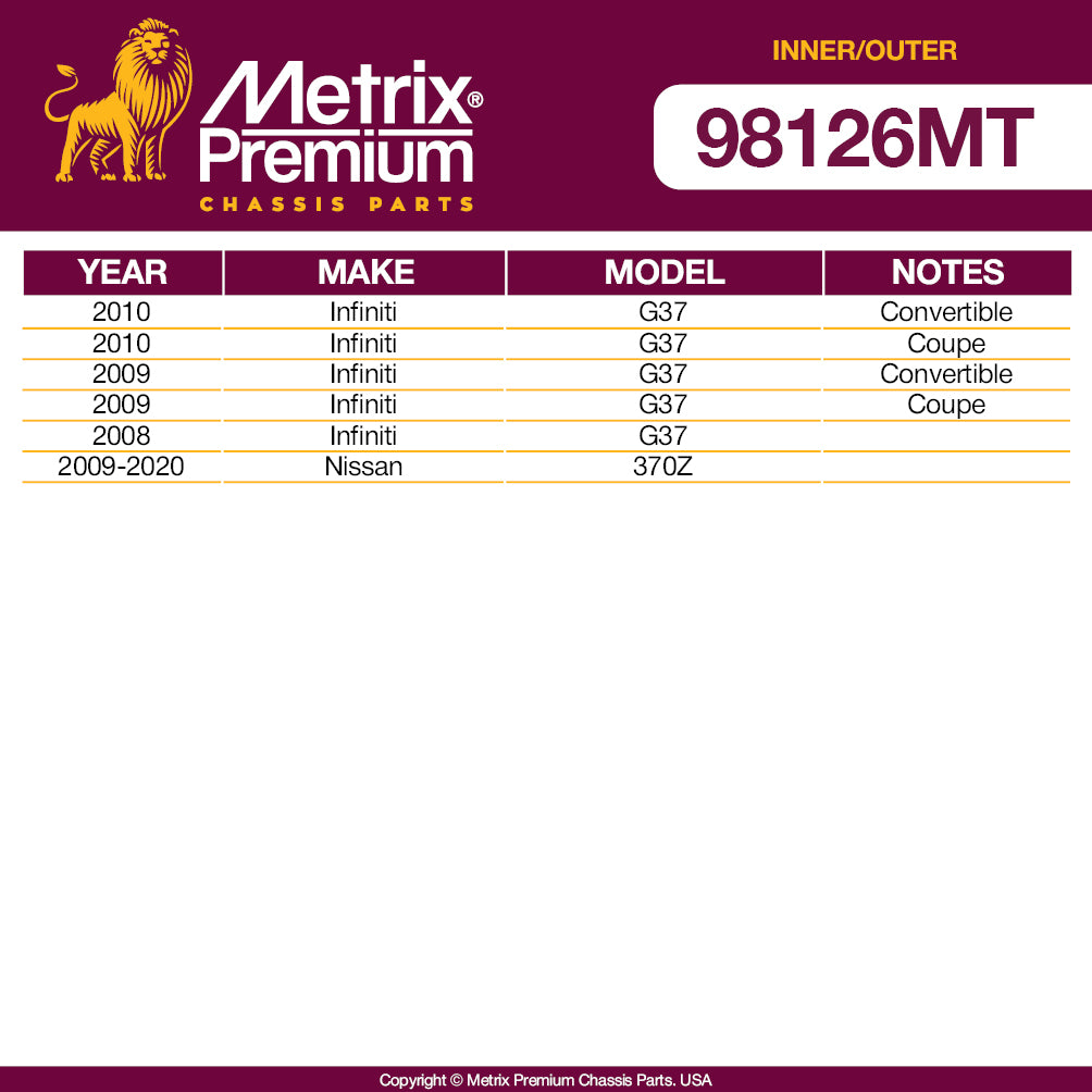 Metrix Premium 4 PC Inner Tie Rod End and Outer Tie Rod End Kit 98126MT OEM fit auto parts fitment compability