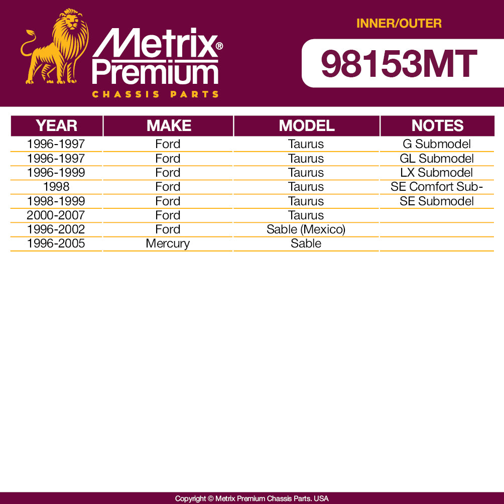 Metrix Premium 4 PC Inner Tie Rod End and Outer Tie Rod End Kit 98153MT OEM fit auto parts fitment compability