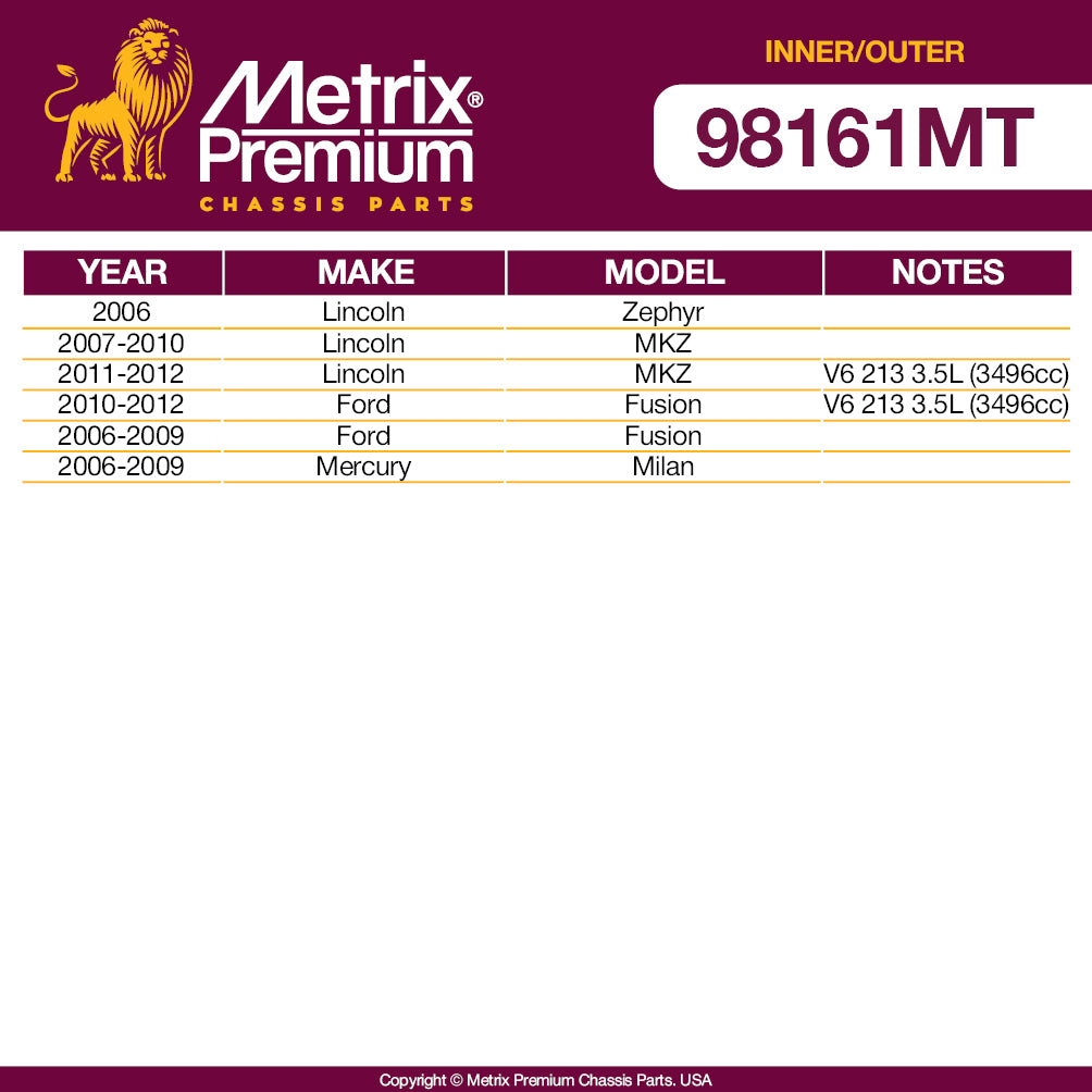 Metrix Premium 4 PC Inner Tie Rod End and Outer Tie Rod End Kit 98161MT OEM fit auto parts fitment compability