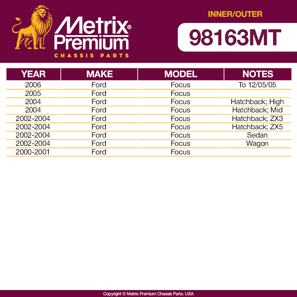 Metrix Premium 4 PC Inner Tie Rod End and Outer Tie Rod End Kit 98163MT OEM fit auto parts fitment compability
