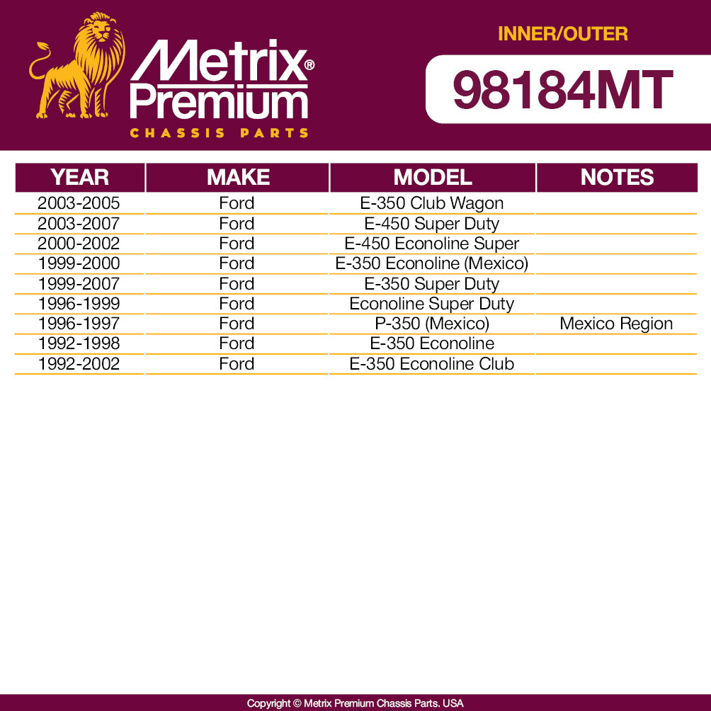 Metrix Premium 4 PC Inner Tie Rod End and Outer Tie Rod End Kit 98184MT OEM fit auto parts fitment compability