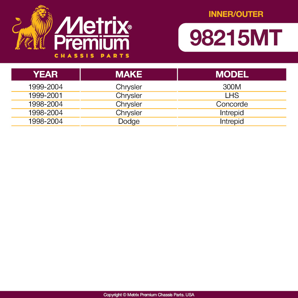 Metrix Premium 4 PC Inner Tie Rod End and Outer Tie Rod End Kit 98215MT OEM fit auto parts fitment compability