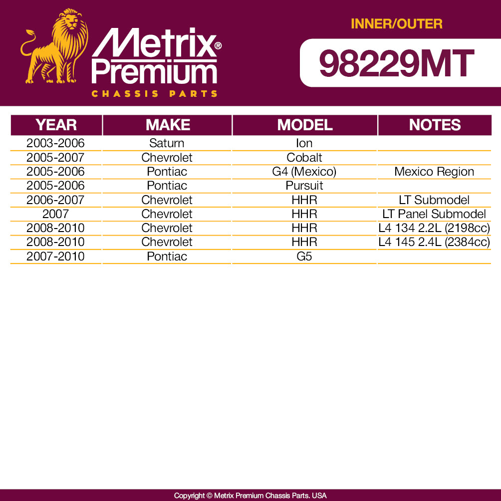 Metrix Premium 4 PC Inner Tie Rod End and Outer Tie Rod End Kit 98229MT OEM fit auto parts fitment compability