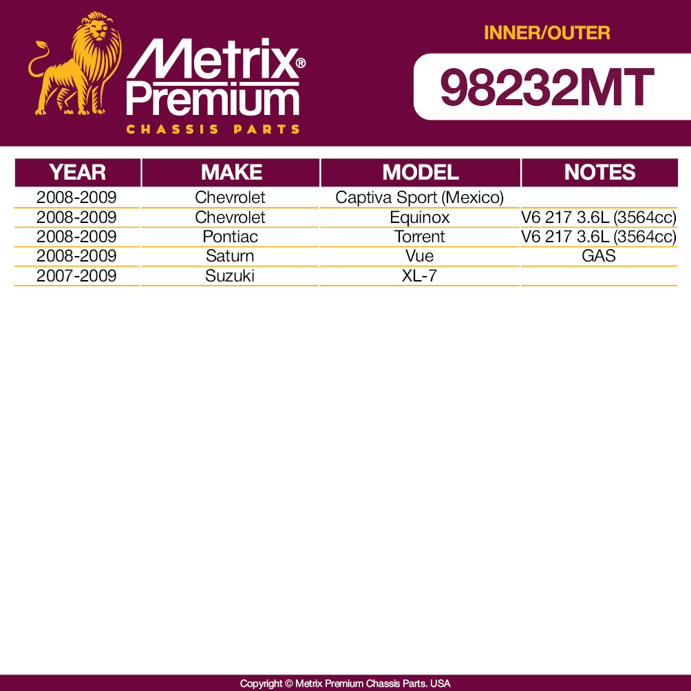 Metrix Premium 4 PC Inner Tie Rod End and Outer Tie Rod End Kit 98232MT OEM fit auto parts fitment compability