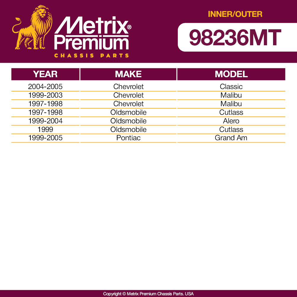 Metrix Premium 4 PC Inner Tie Rod End and Outer Tie Rod End Kit 98236MT OEM fit auto parts fitment compability