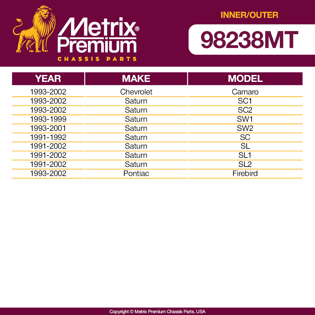 Metrix Premium 4 PC Inner Tie Rod End and Outer Tie Rod End Kit 98238MT OEM fit auto parts fitment compability