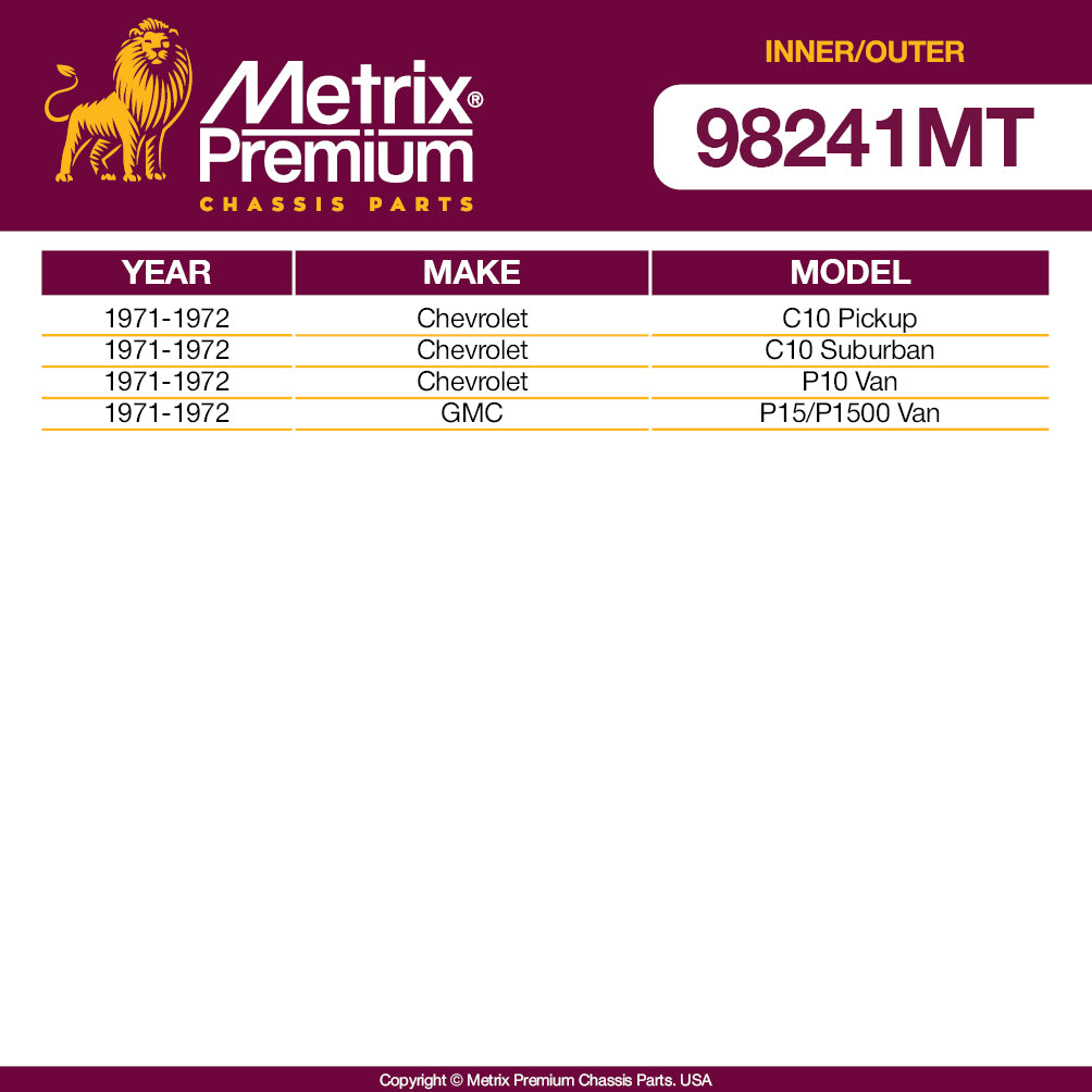Metrix Premium 4 PC Inner Tie Rod End and Outer Tie Rod End Kit 98241MT OEM fit auto parts fitment compability