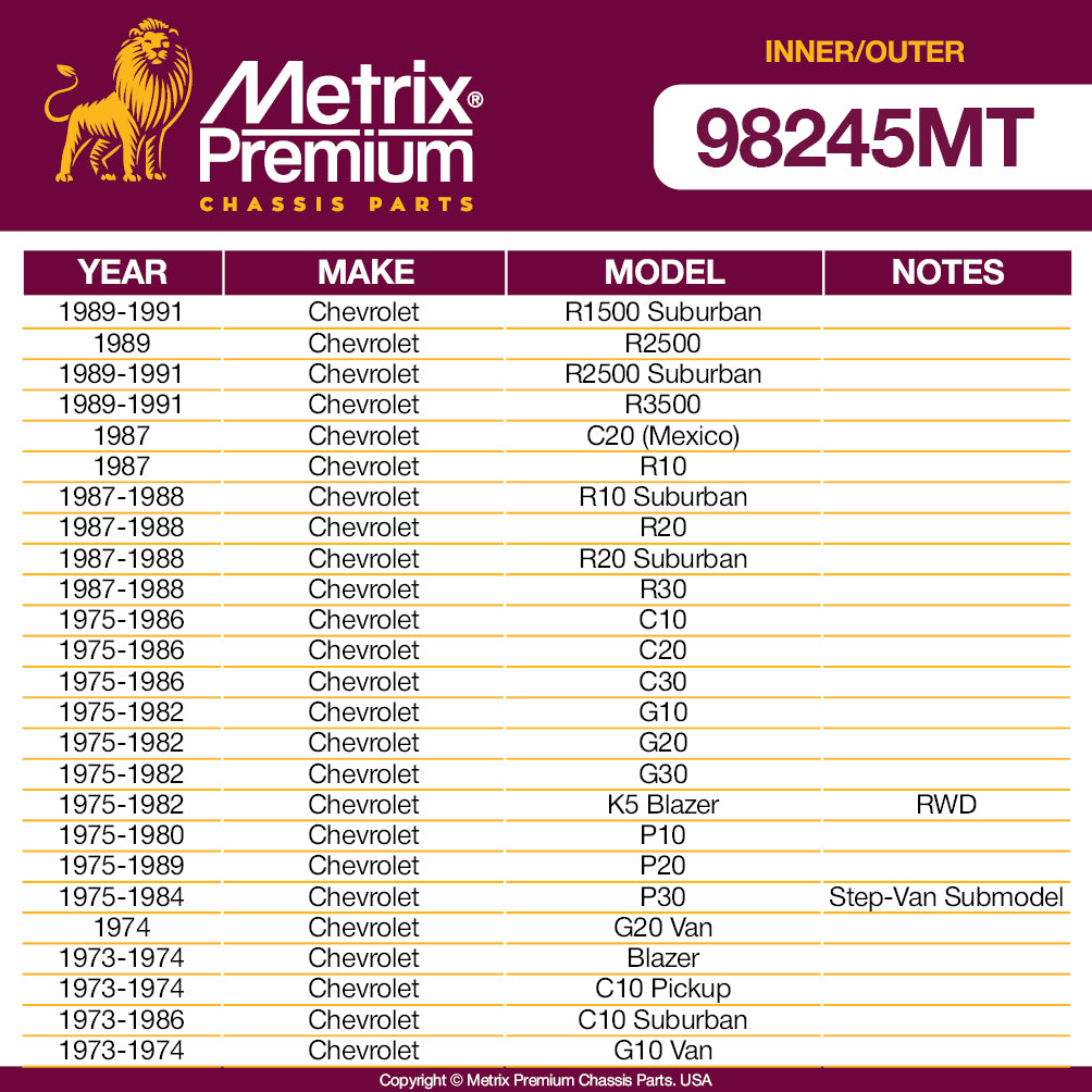Metrix Premium 4 PC Inner Tie Rod End and Outer Tie Rod End Kit 98245MT OEM fit auto parts fitment compability