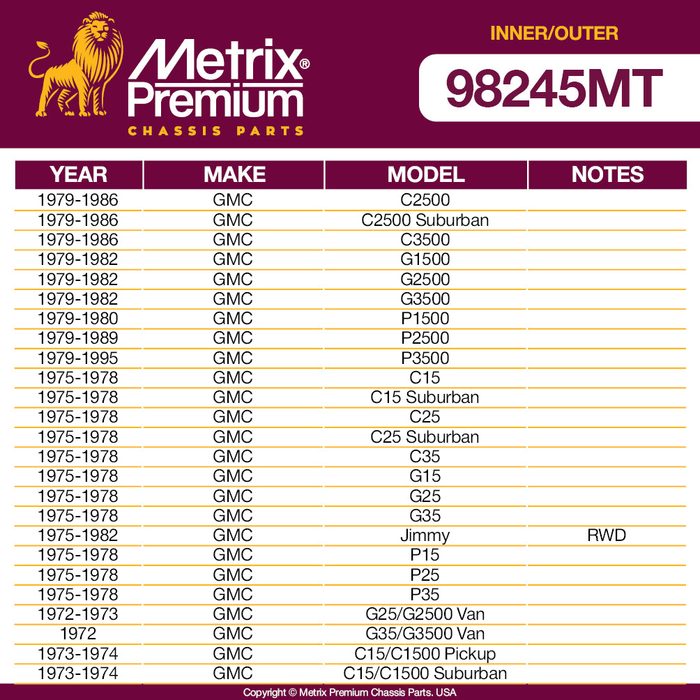 Metrix Premium 4 PC Inner Tie Rod End and Outer Tie Rod End Kit 98245MT OEM fit car parts fitment compability